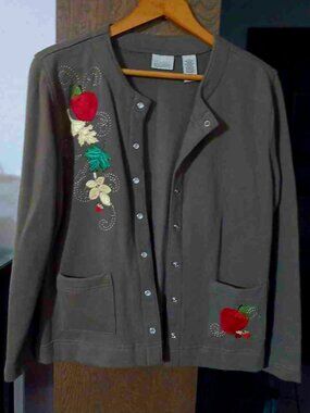 Classic Elements Embroidered Cardigan Sweater, Size Sm